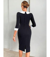 Comprar o Vestido Midi Social Tubinho em poliéster premium. Silhueta lápis e detalhes clássicos. Perfeito para eventos de primavera. Anellimn